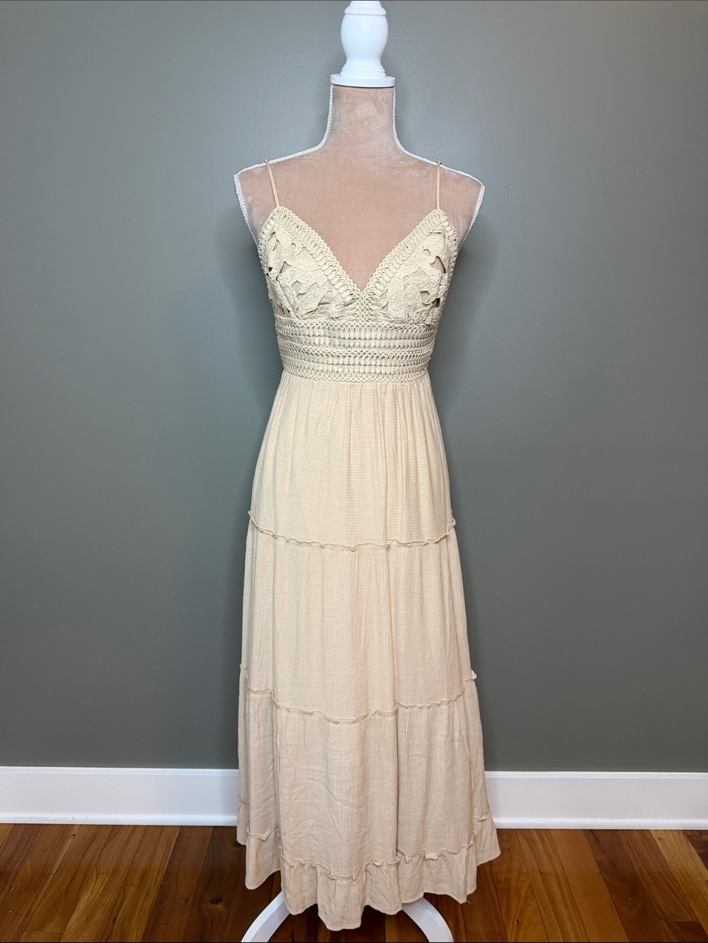 Cream Crochet Bodice Maxi Dress
